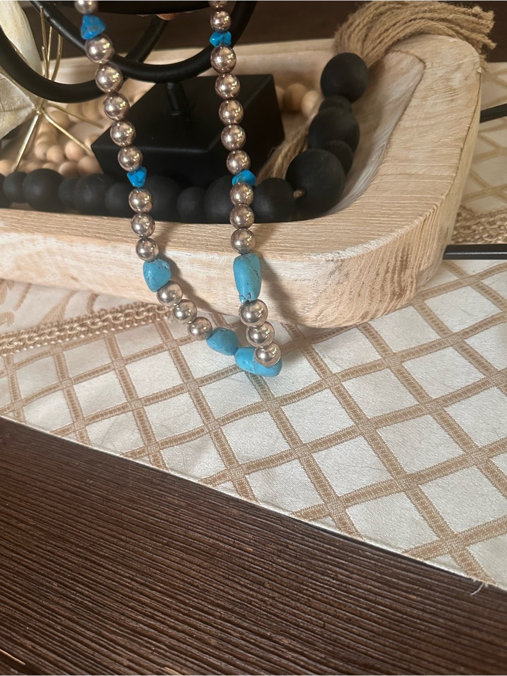 Turquoise and Silver Bead Necklace - Picture 3 of 11
